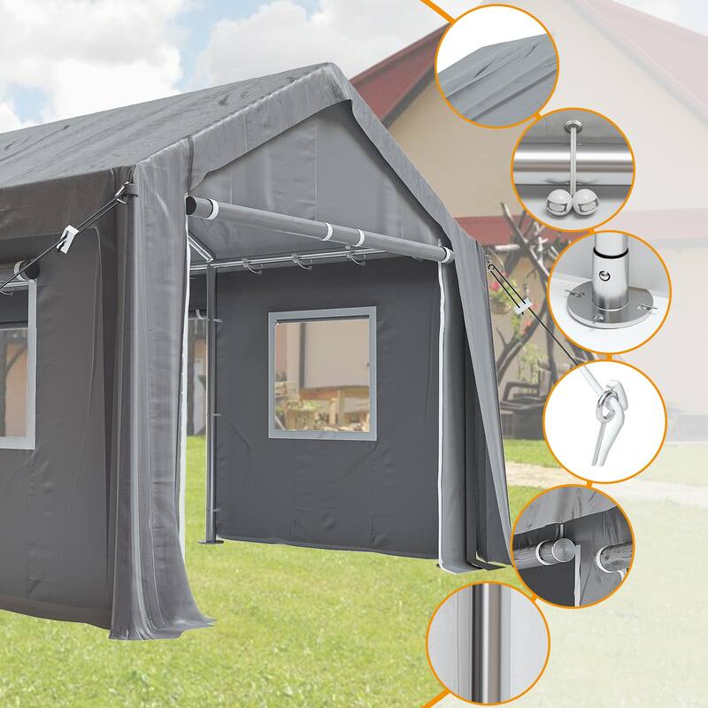 Heavy Duty Portable Carport Garage with Galvanized Frame, for Truck Boat and Equipment Storage