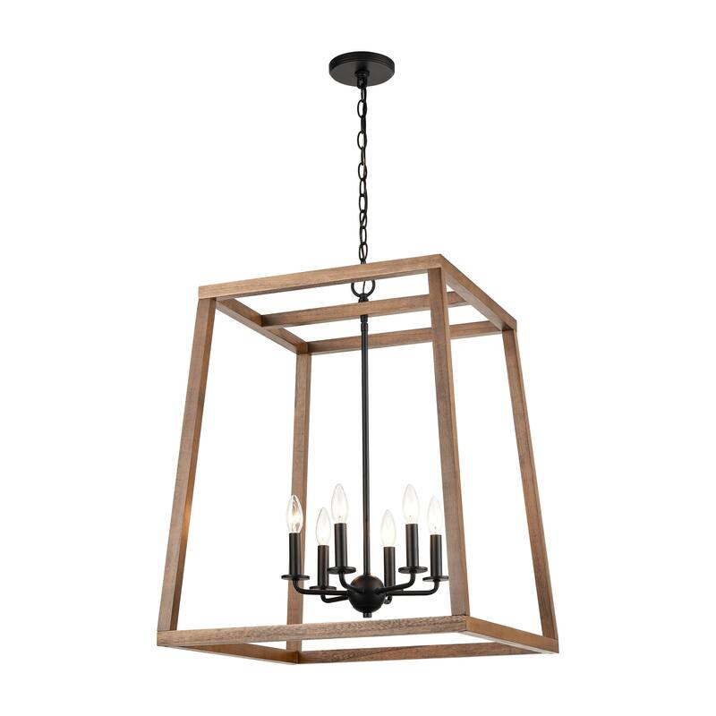 Elk Home Barrow Matte Black Wood 6 Light Chandelier