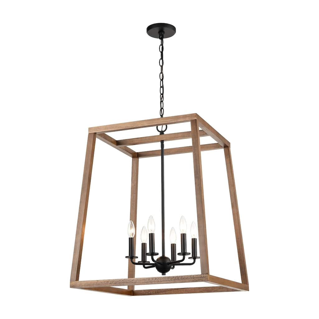 Elk Home Barrow Matte Black Wood 6 Light Chandelier