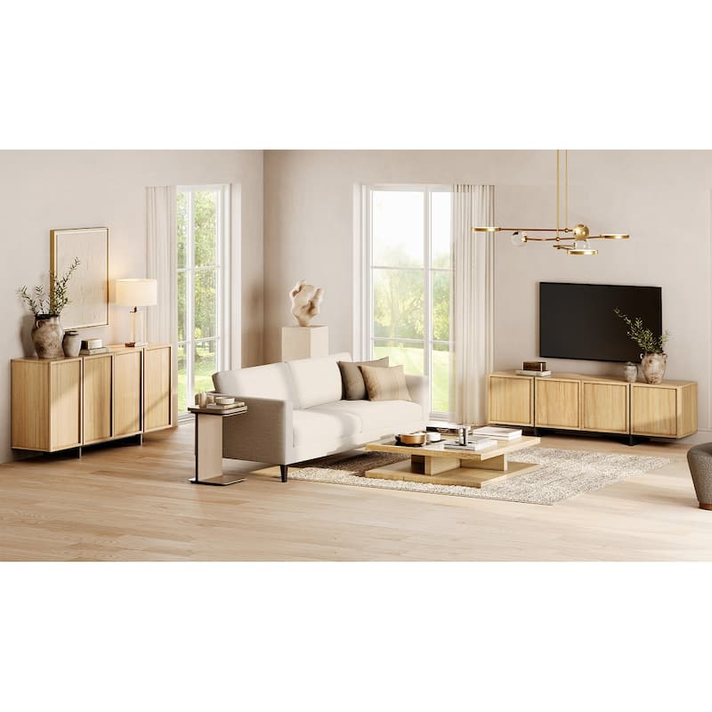 WAMPAT Modern TV Stand and Sideboard Buffet Cabinets Set of 2, Entertainment Center with Storage, Multifunctional Cabinet - Oak - 2 Piece