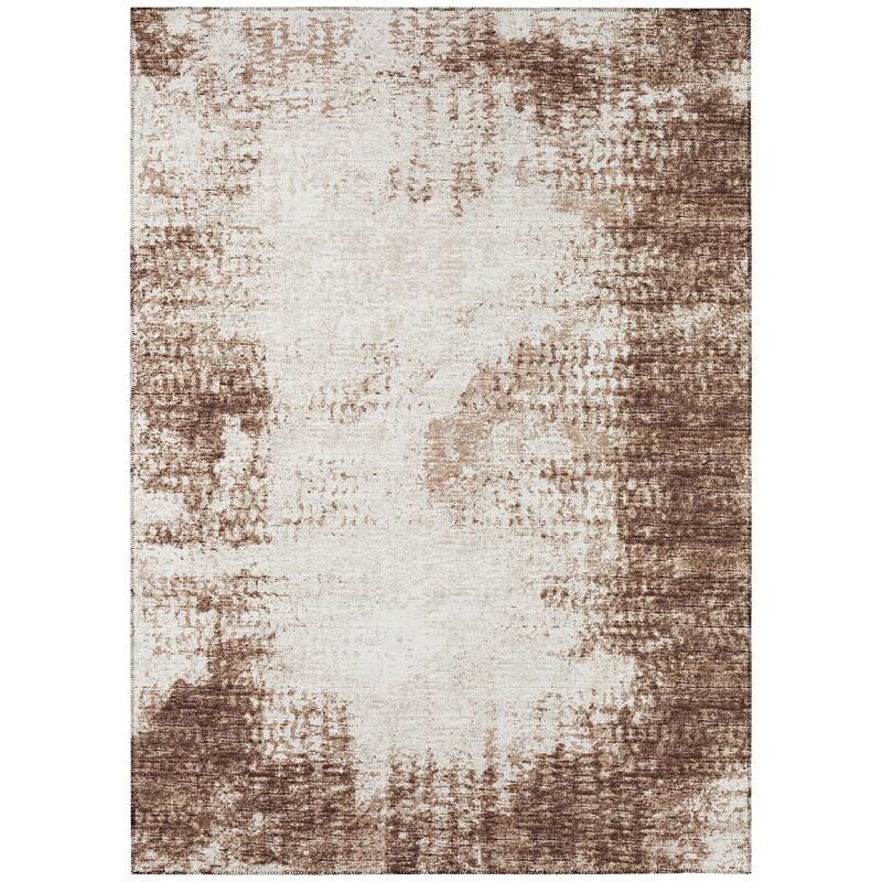 Indoor/Outdoor Rylee Modern Bordered Washable Rug - 10' x 14' - Brown