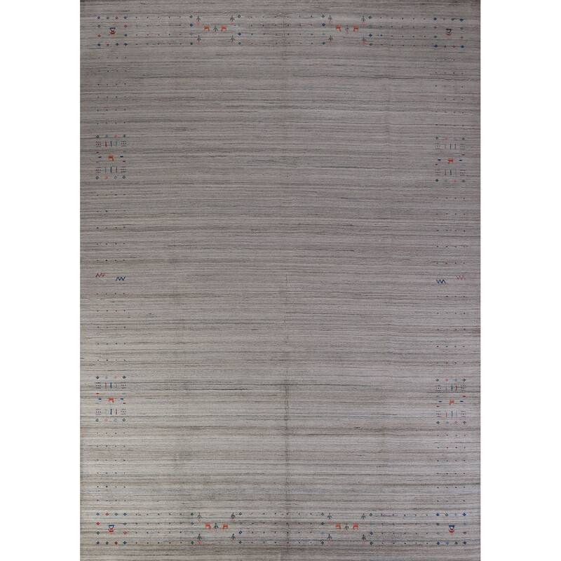 Tribal Gabbeh Indian Area Rug Hand-Knotted Stripe Wool Carpet - 9'2" x 12'6"