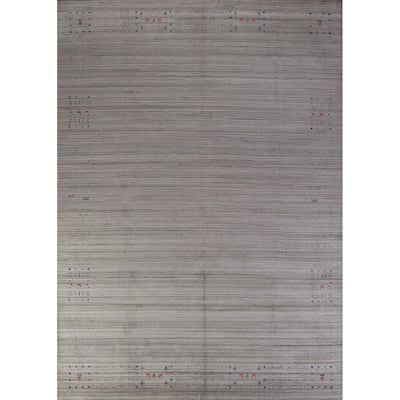 Tribal Gabbeh Indian Area Rug Hand-Knotted Stripe Wool Carpet - 9'2" x 12'6"