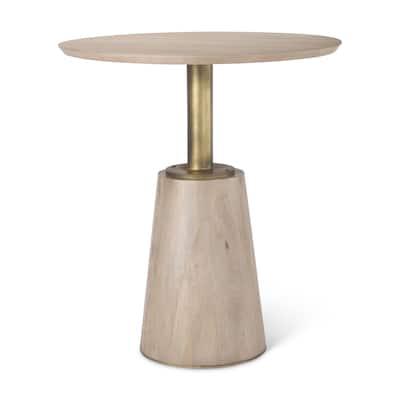 Maxwell Light Brown Solid Wood and Gold Metal Bistro Table
