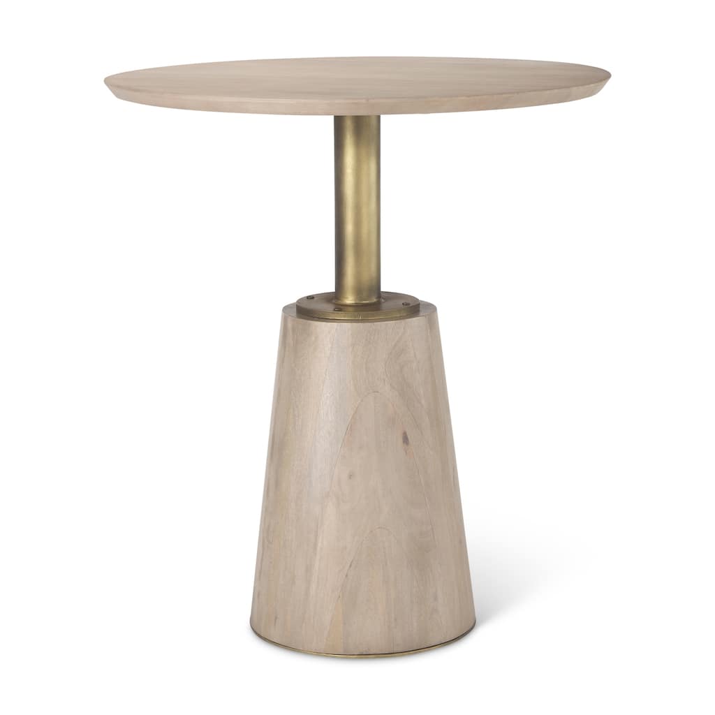 Maxwell Light Brown Solid Wood and Gold Metal Bistro Table