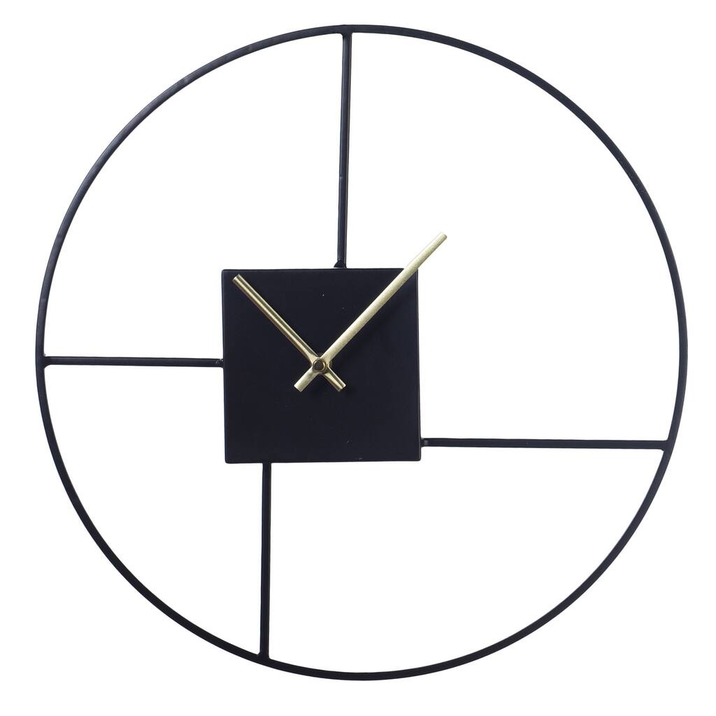 Modern Round Metal Wall Clock - Black, Gold Finish