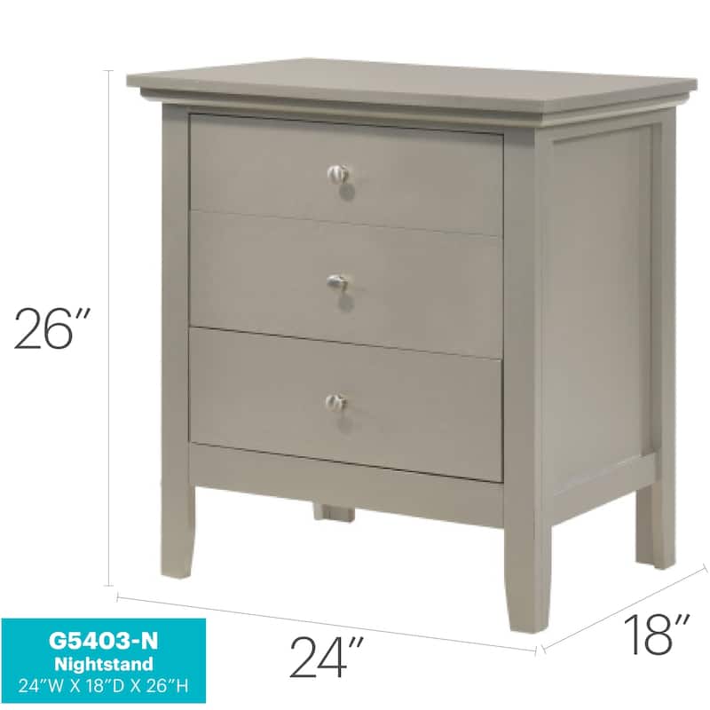 Silver Champagne Nightstand 26x24x18 with Three Spacious Drawers, Durable Bedside Table for Bedroom Storage and Modern Style