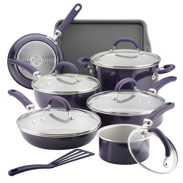Rachael Ray Aluminum 13-Piece Nonstick Cookware Set - 13 Pc - Purple Shimmer - 13 Piece