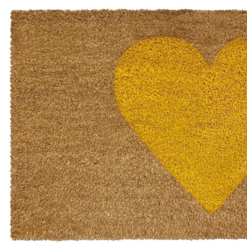 HomeRoots 24" X 36" Brown And Yellow Heart Outdoor Coir Door Mat - 24.00' X '36.00