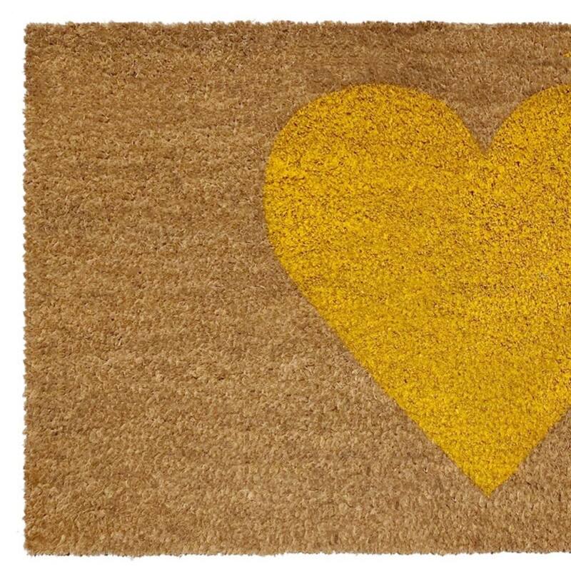 HomeRoots 36" X 72" Brown And Yellow Heart Outdoor Coir Door Mat - 36.00' X '72.00