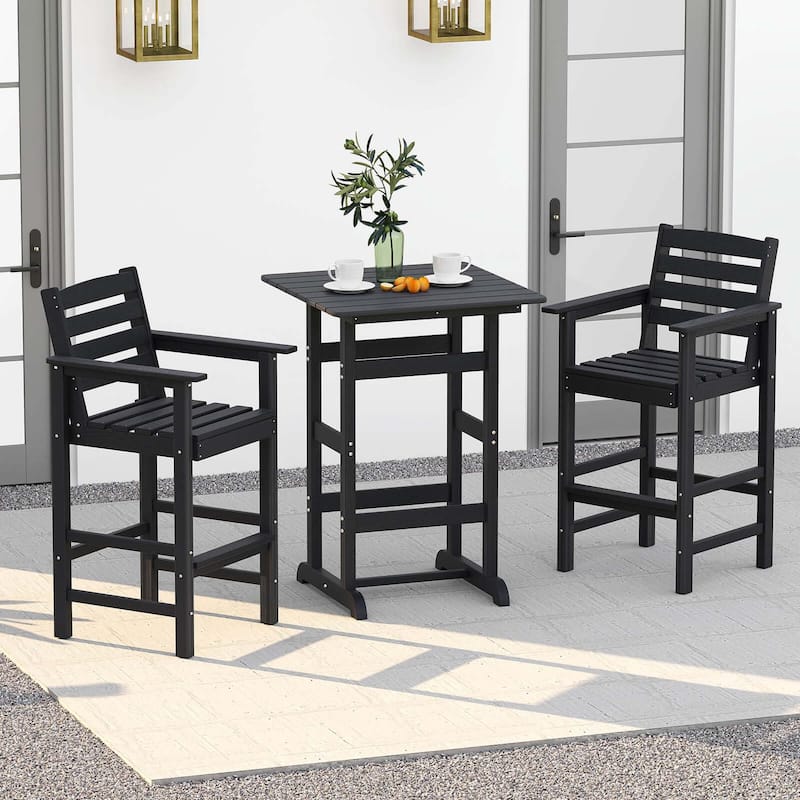 Costway 3-Piece Patio HDPE Bar Set Armchairs with Square High-Top - See Details - Black