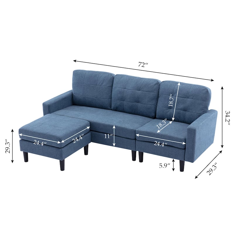 Javlergo Convertible Sectional Sofa, L Shaped Couch with Linen Fabric, Reversible 3-Seater Lounge Couch for Living Room
