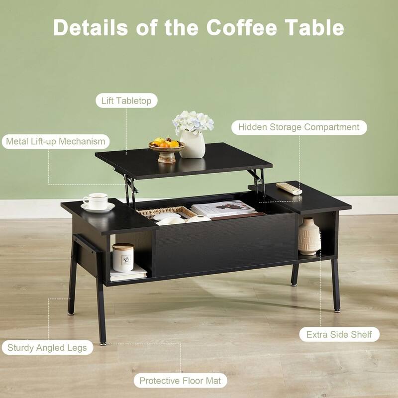 Wood Lift Top Coffee Table - 18.9"D x 40.9"W x 27.6"H