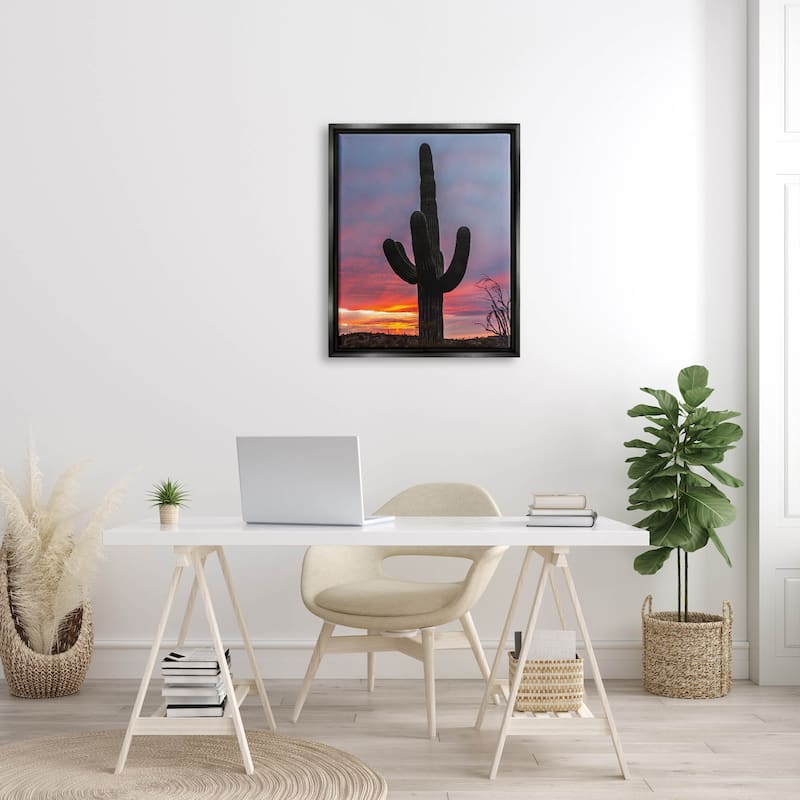 Stupell Industries Looming Desert Cactus Silhouette Floater Canvas Wall ...