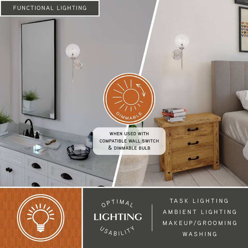 Olson 1 Light Mid-Century Modern Wall Sconce Clear Globe Glass - 6-in. W x 16.5-in. H x 7-in. D