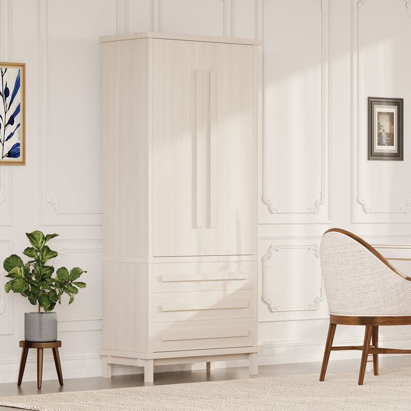 Farmhouse 70" Tall Kitchen Pantry Cabinet,Freestanding Wooden Kitchen Cupboard with 6 Door Shelves and 3 Drawers