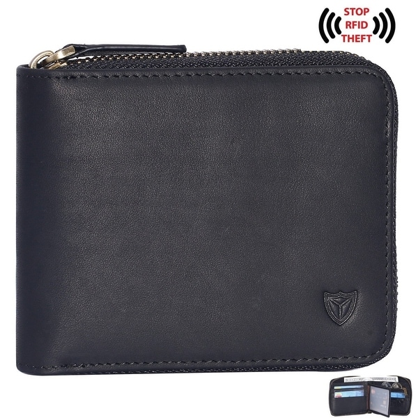 RFID Men/'s Leather Zipper wallet Zip Around Wallet Bifold with Multi Card Holder