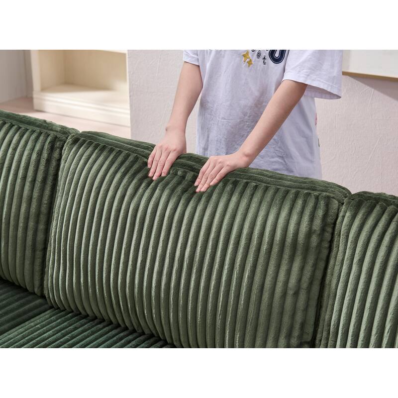 Modular Sectional Sofa with Dual Chaise Lounges, Corduroy Cloud Sofa with Armrest Storage Rack, Convertible 4-Seat Sleeper Sofa