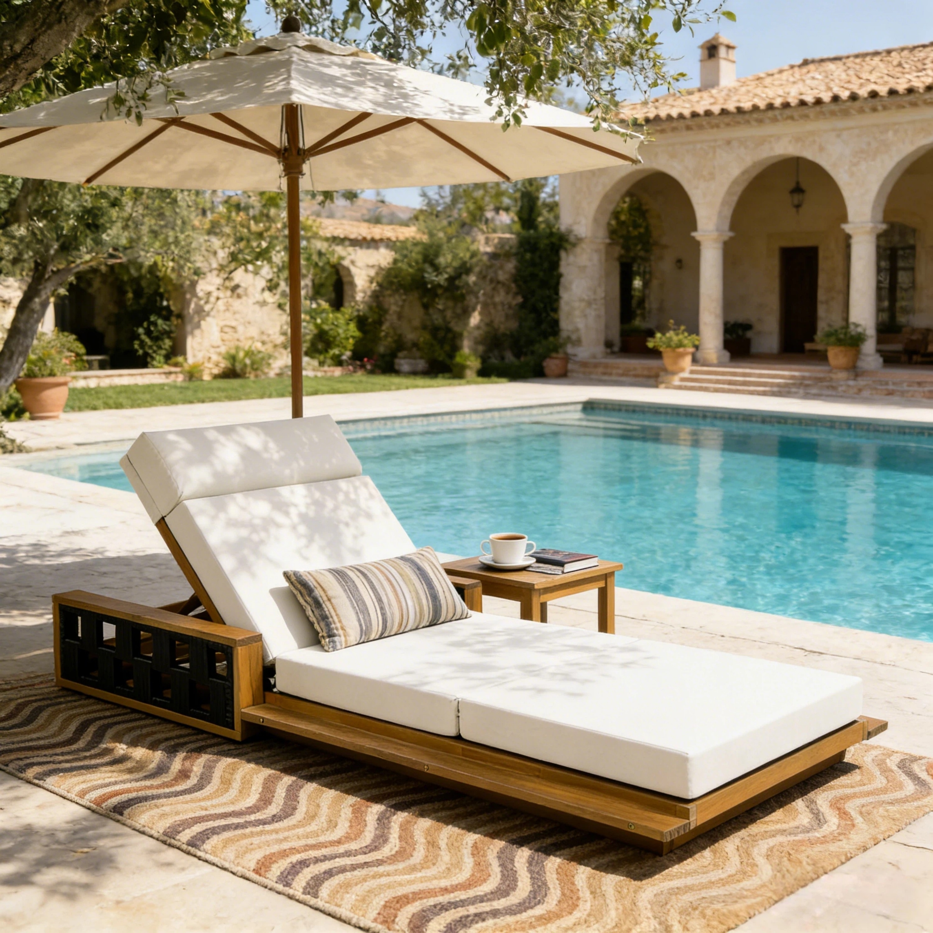Christopher Knight Home - Modern Outdoor Acacia Wood 4-Fold Adjustable Backrest Chaise Lounge with Rope Accents & Foam Cushion