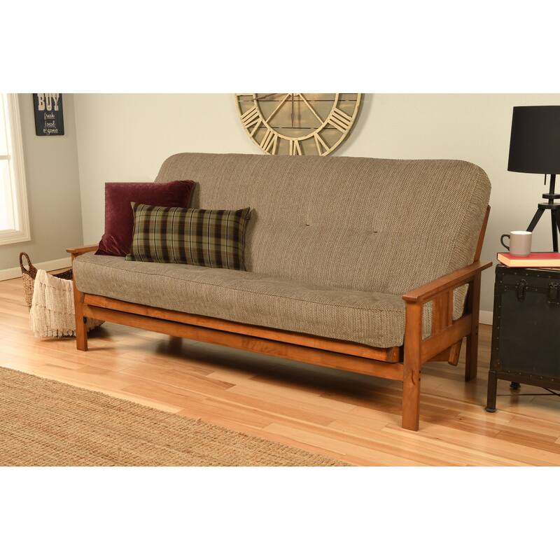 Porch & Den Kern Antique Wood Futon Set with Innerspring Mattress - Taxi Woodsmoke