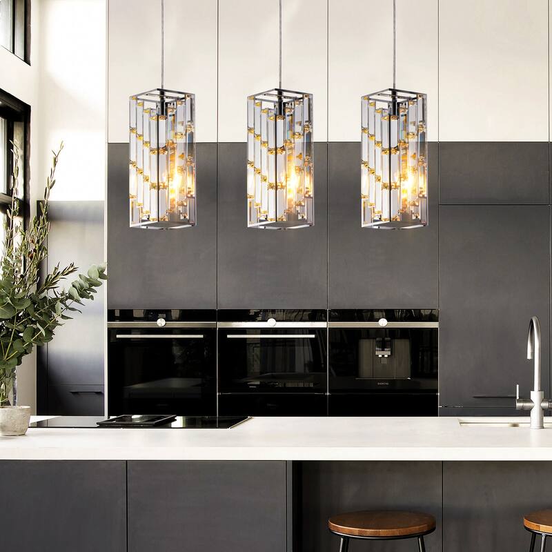 4" Modern Crystal Pendant Light - 3 Pack, Adjustable Hanging Ceiling Lamp with Crystal Prism Design for Dining Room