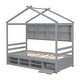 preview thumbnail 16 of 57, Wooden House-shaped Twin House Bed with Bedside Built-in Storage Shelves,Under Bed Storage,Kids and Baby