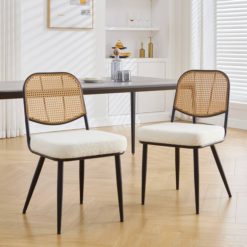 Upholstered Rattan Dining Chairs Set of 2 Side Chair - 33.86"H x 18.9"W x 22.83"D