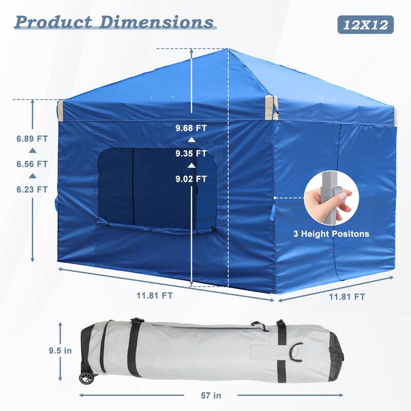 Aoodor 12'x12'Pop Up Canopy Tent with Removable Mesh Window Sidewalls, Portable Instant Shade Canopy with Roller Bag