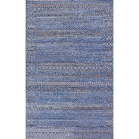 Blue Contemporary Moroccan Area Rug Hand-knotted Wool Carpet - 5'0" x 8'0"