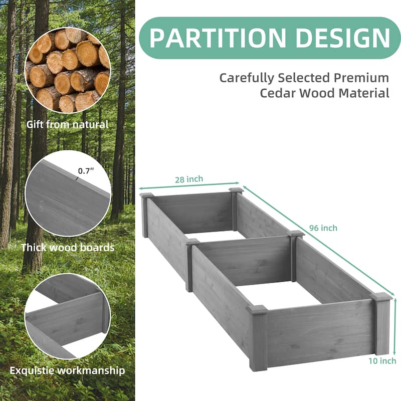 Large Wooden Raised Garden Bed for Outdoor Gardening Solid Wood Planter Box 8x2 ft for Vegetables Herbs - 96" x 28" x 10"