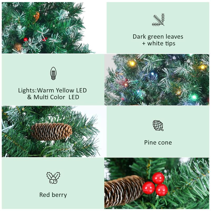 6FT Pre-Lit Christmas Tree with Garland & Wreath Set, LED Multi-Color & Warm Lights, Green and White Tips