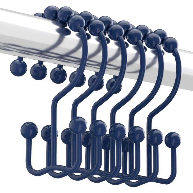 Rust-proof Metal Double Sliding Shower Hooks for Bathroom Shower Rods and Curtains, 12 Pack - Blue