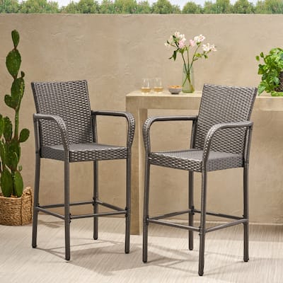 Christopher Knight Home Delfina Outdoor Wicker Barstools (Set of 2) - Modern Patio Seating - 24.80" D x 24.35" W x 46.50" H
