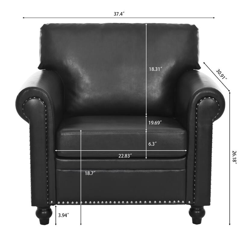 Compact PU Sofa with Birch Legs and Elegant Nailhead Detailing - Perfect for Small Spaces