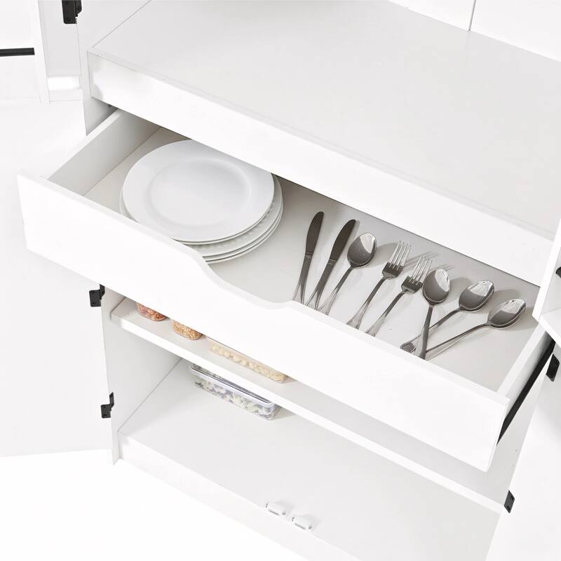 72" Tall Farmhouse Kitchen Pantry Cabinet with 8 Door Shelves, Curved Design Storage Cabinet with 3 Adjustable Shelves