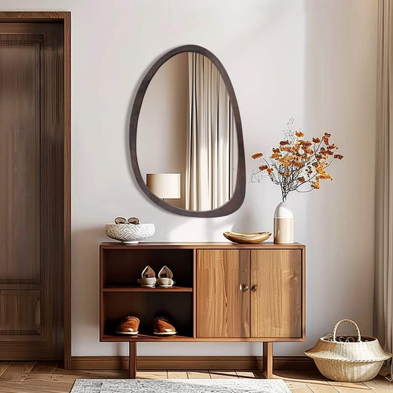 Irregular Mirror,Asymmetrical Wood Wall Frame Abstract Assymetrical Decorative Mirror