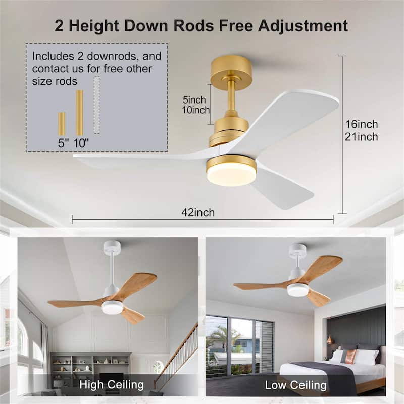 42" Ceiling Fan w/ Dimmable LED Light Remote Control Reversible DC Motor