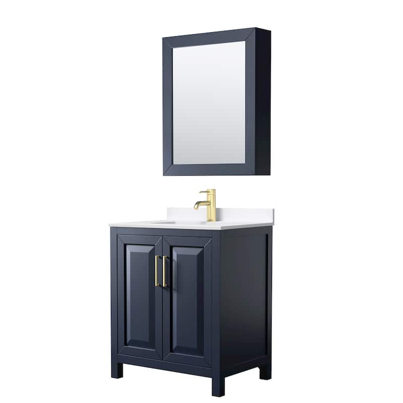 Wyndham Collection WCV252530S-QTZ-UNSMED Daria 30" Free Standing - Dark Blue / White Quartz Top / Brushed Gold