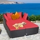 preview thumbnail 37 of 66, Costway Outdoor Patio Rattan Daybed Pillows Cushioned Sofa Furniture - See details Red
