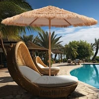 Clihome 6.5 ft Portable Thatched Tiki Beach Umbrella with Adjustable Tilt, Size: Khaki