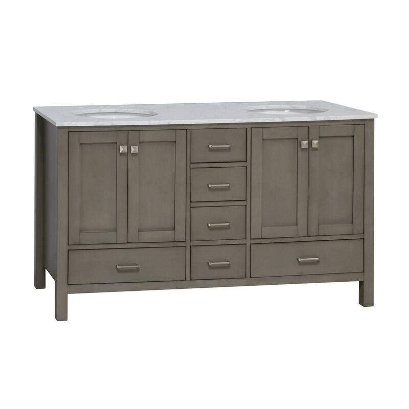 KitchenBathCollection Horizon 60" Double Bathroom Vanity with Engineered Carrara Top