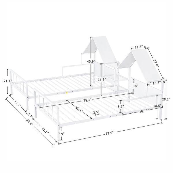 dimension image slide 1 of 2, Twin Size Metal Double Platform Bed with Headboard and Nightstand