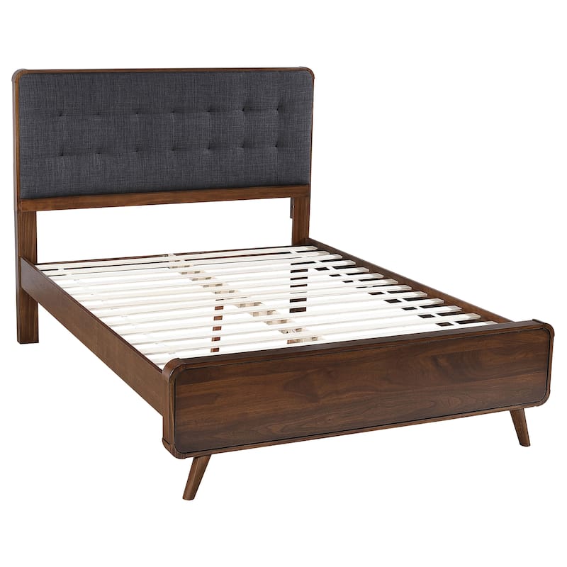 Queen Size Solid Wood Platform Bed with Upholstered Headboard