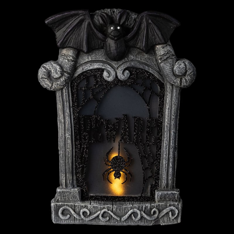 Lighted Flickering Beware Gravestone Halloween Decoration - 13.5" - LED Orange Light