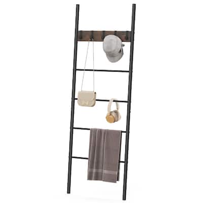 Gymax 5-Tier Ladder Shelf Wall Leaning Blanket Ladder w/5 Removable