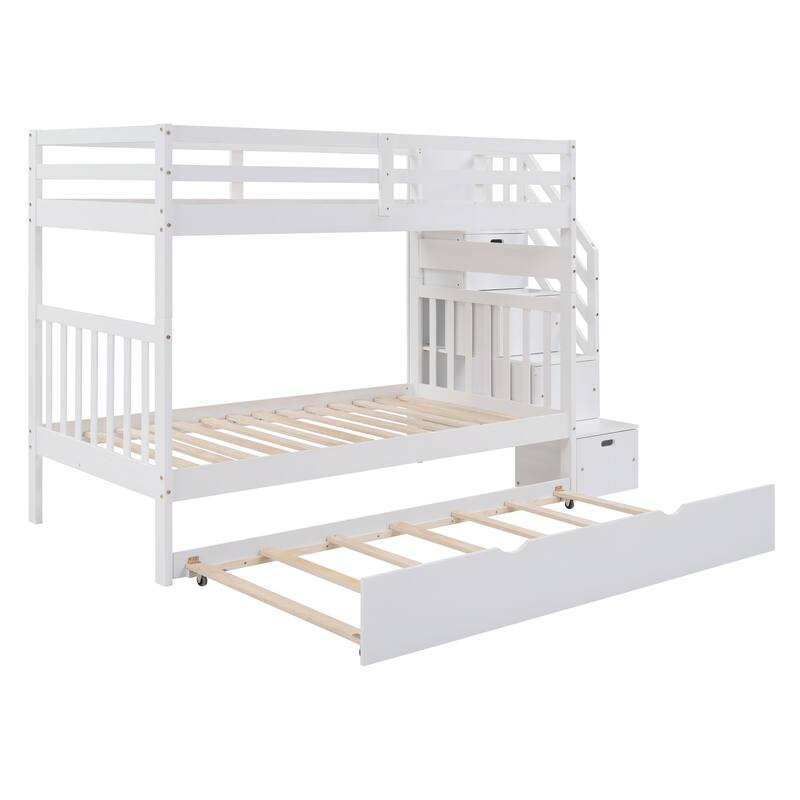 Twin Over Twin/Full Bunk Bed with Stairway Storage, Trundle, and Drawers