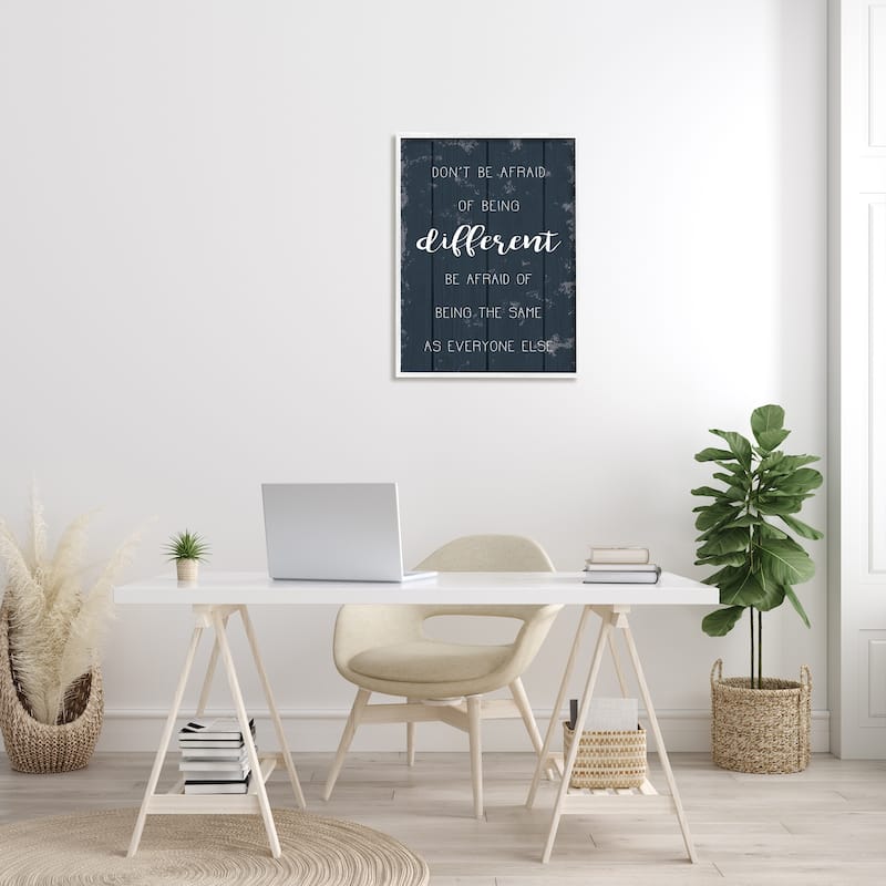 Stupell Don't Be Afraid Blue Wood Texture Inspirational Word Design Framed Wall Art, Design By Artist Daphne Polselli
