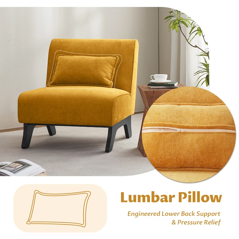 Huimo Modern armless chair with thick cushions and black wooden legs