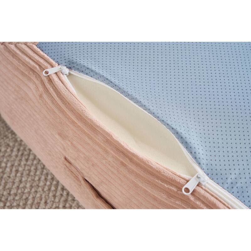 Convertible Sleeper Sofa Bed with Cylindrical Pillow, Corduroy Folding Mattress Couch with Fixed-Shape Frame