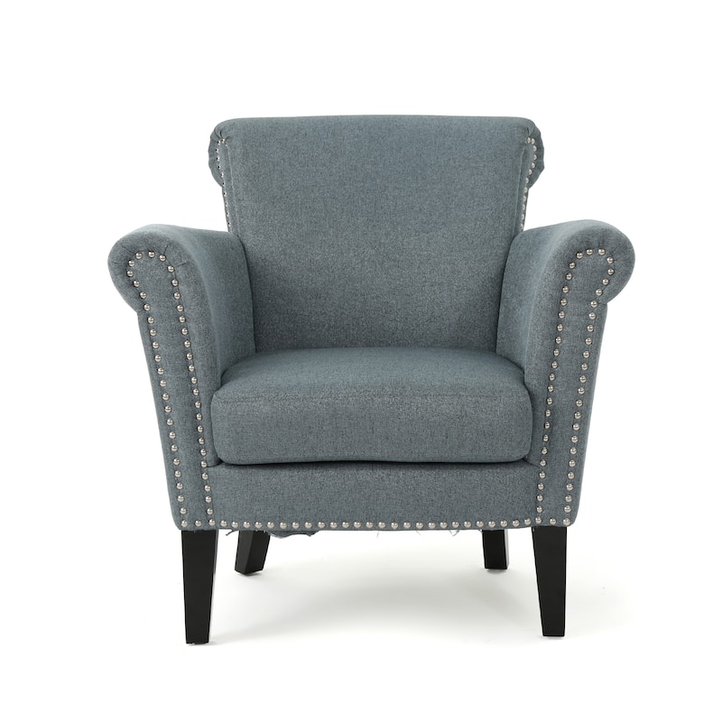 Brice Contemporary Scroll Arm Club Chair with Nailhead Trim by Christopher Knight Home
